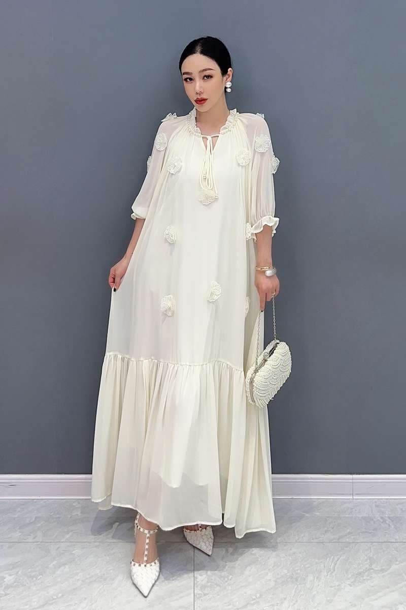 モード系ファッション エレガントフラワーモチーフマキシワンピース