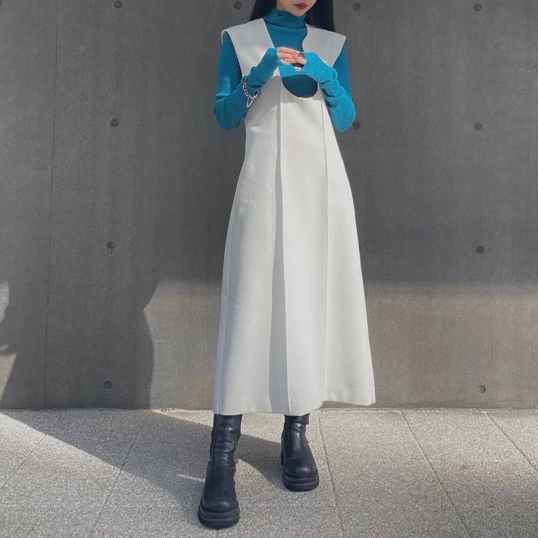 モード系 【36・38サイズ】クラシカルUネックジャンパーワンピース