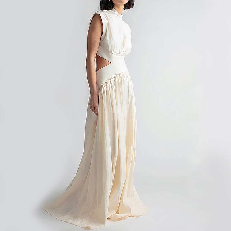 モード系ファッション エレガントカットアウトマキシドレス