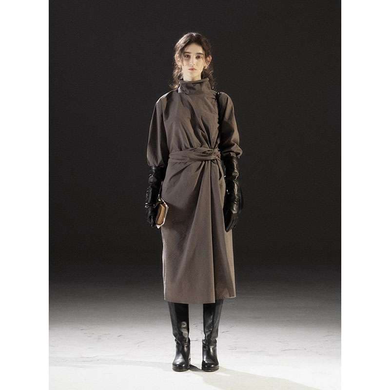 モード系ファッション ドレープデザイン ハイネックコート