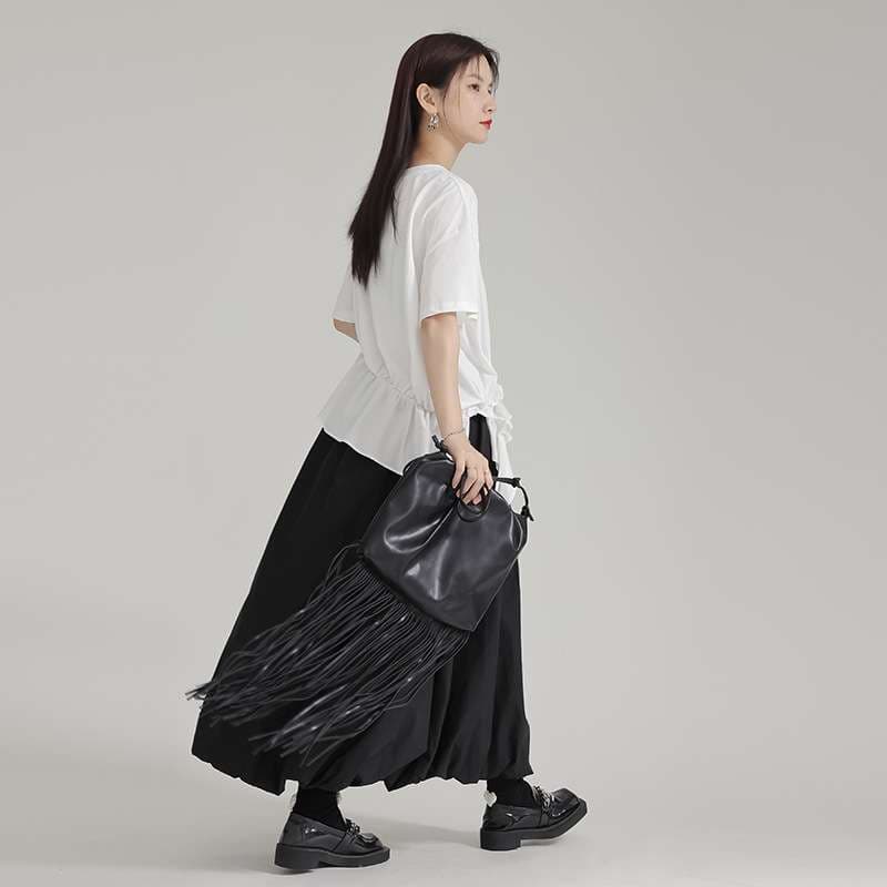 モード系ファッション モノトーンバルーンスカート ハイウエスト切り替え