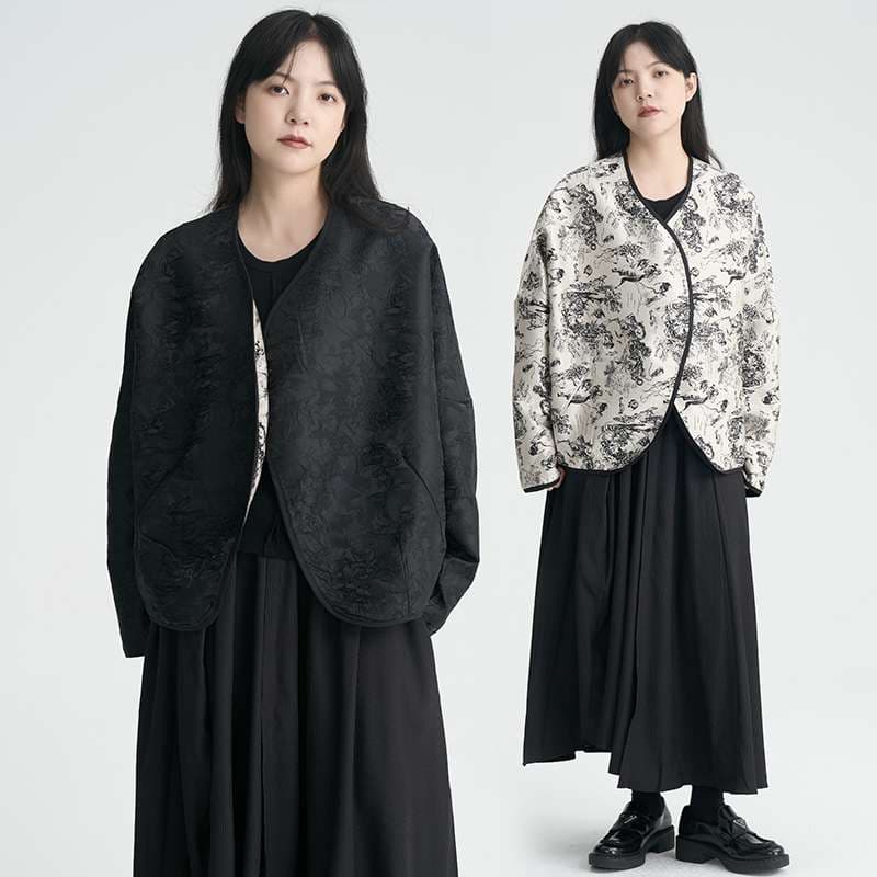 モード系ファッション 花柄刺繍リバーシブルキルティングジャケット