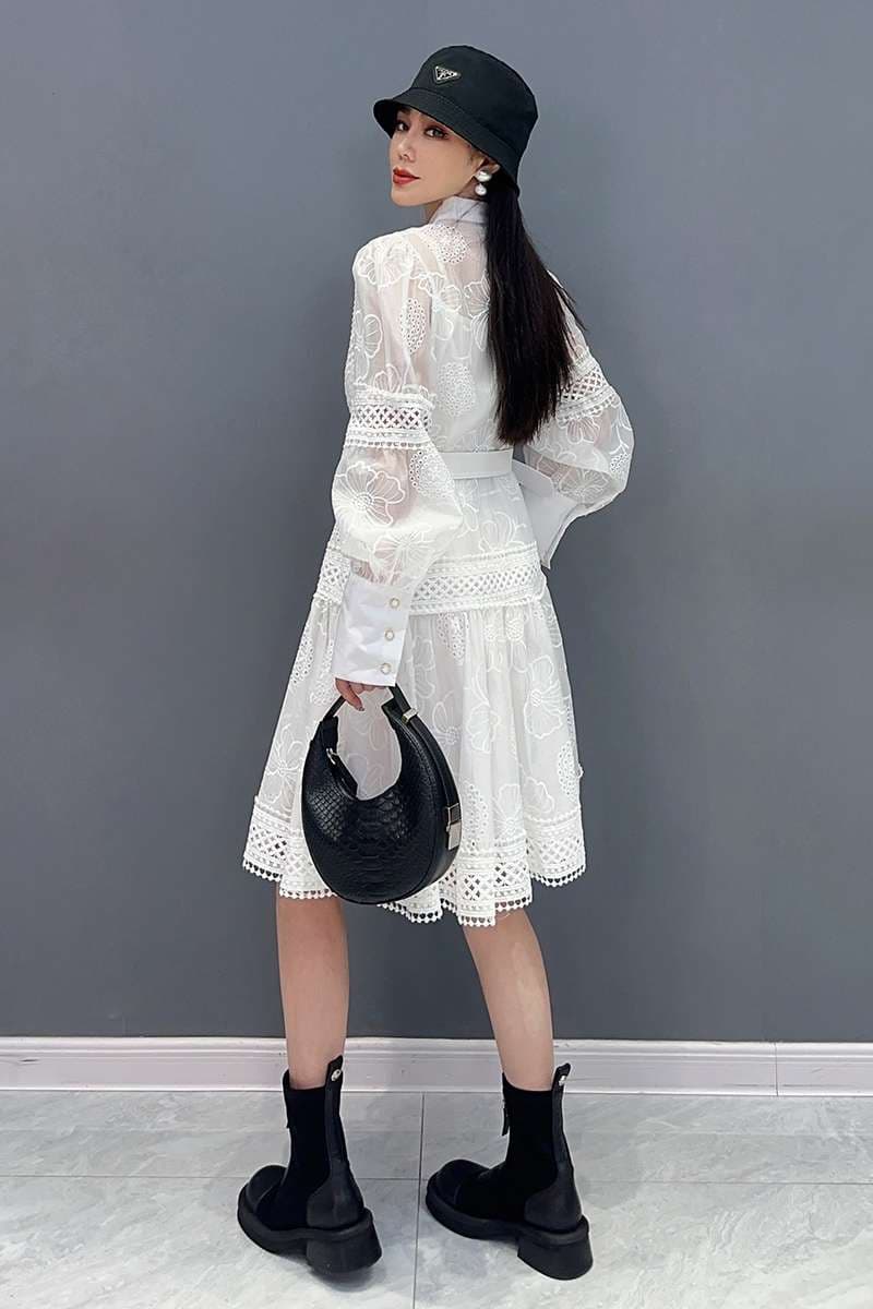 モード系ファッション エレガントレースシアードレス 白黒2色展開