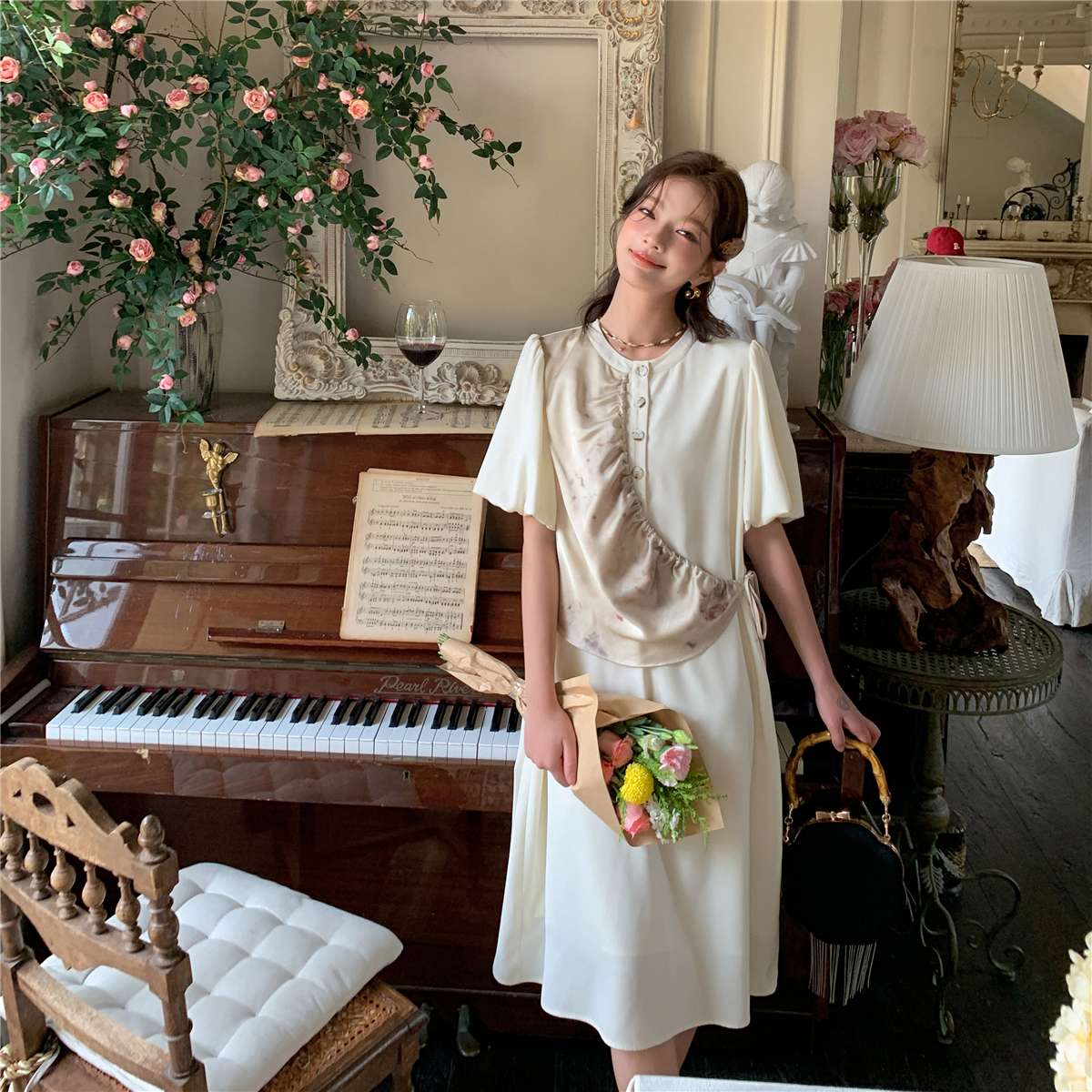 モード系ファッション エレガントローズピアノ ヴィンテージワンピース