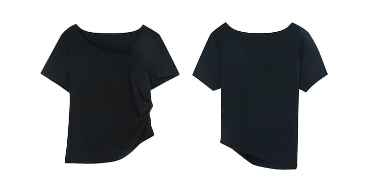 モード系 骨格ストレートに映える｜上質新疆綿カッターシャツ風Tシャツ【ブラック】