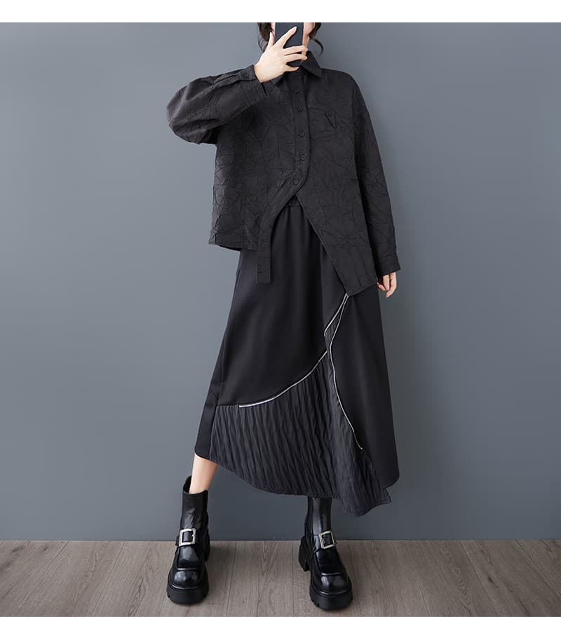 モード系ファッションマーブル柄アシンメトリーシャツ