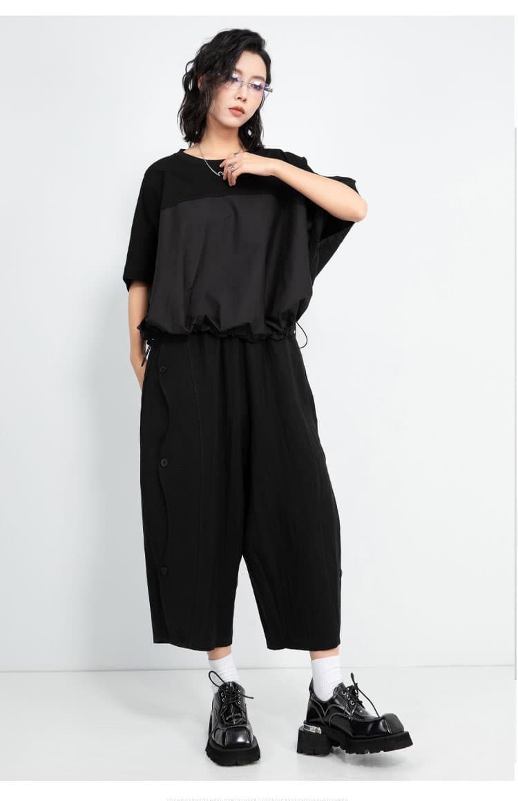 モード系 【立体感のあるモードスタイルを叶える、ドロスト裾×切り替えTシャツ】