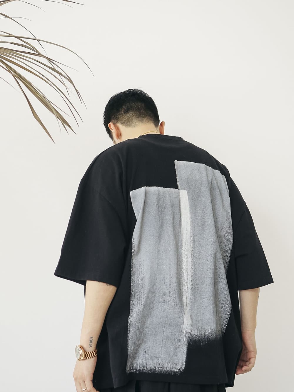 モード系 【大人モード】ロング丈ワイドTシャツ｜アートプリント｜ユニセックス｜体型カバー・モードカジュアル