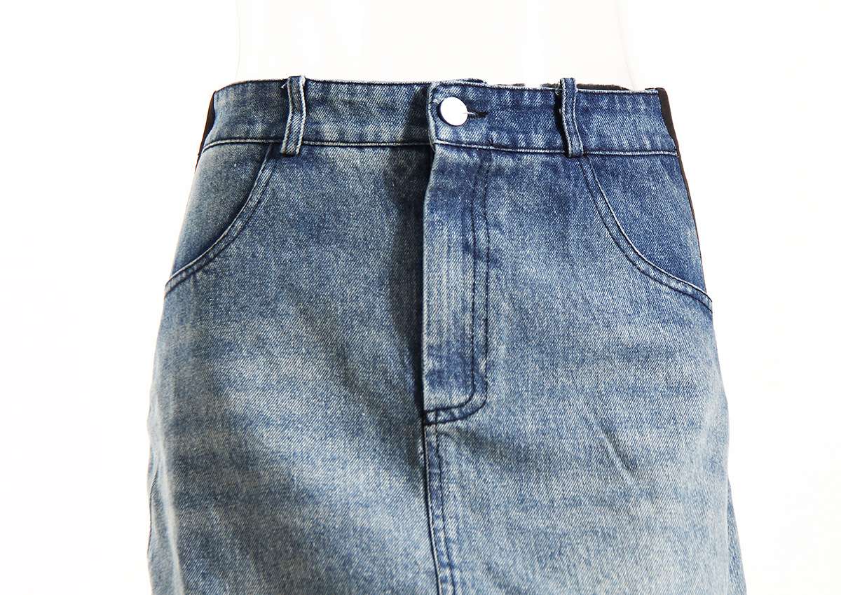 モード系ファッション デニムパネルコントラストマキシスカート