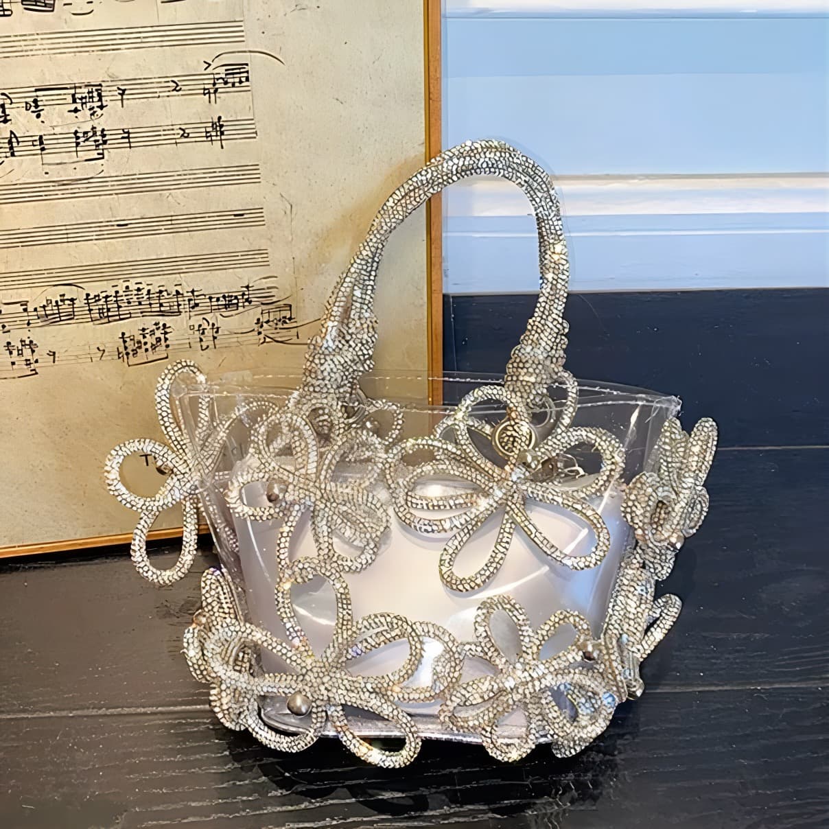 モード系ファッション クリスタルフラワー ビーズバッグ