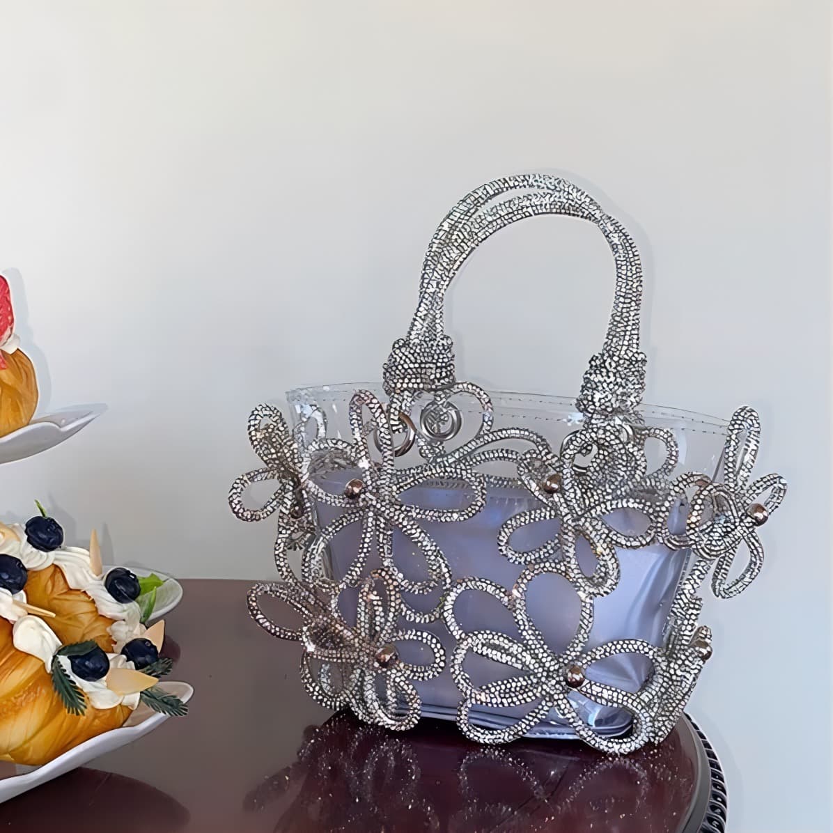 モード系ファッション クリスタルフラワー ビーズバッグ