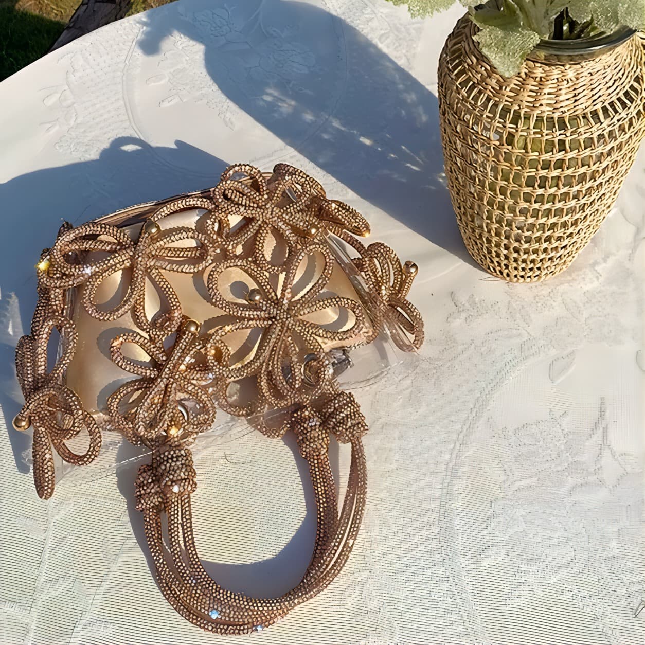 モード系ファッション クリスタルフラワー ビーズバッグ