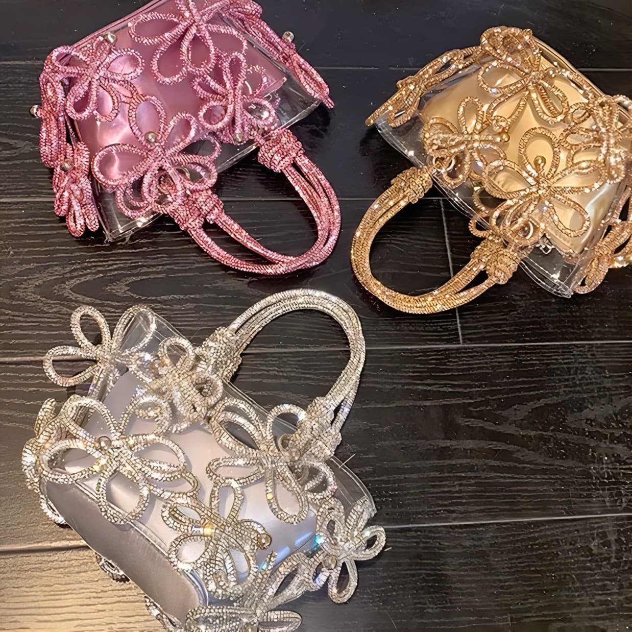 モード系ファッション クリスタルフラワー ビーズバッグ