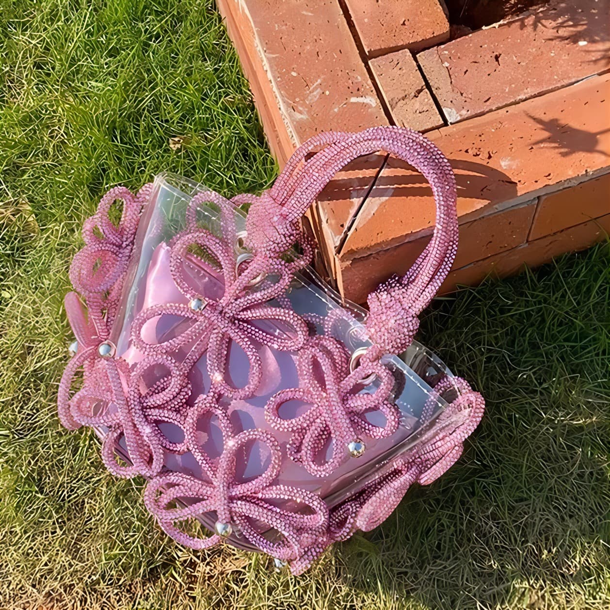 モード系ファッション クリスタルフラワー ビーズバッグ