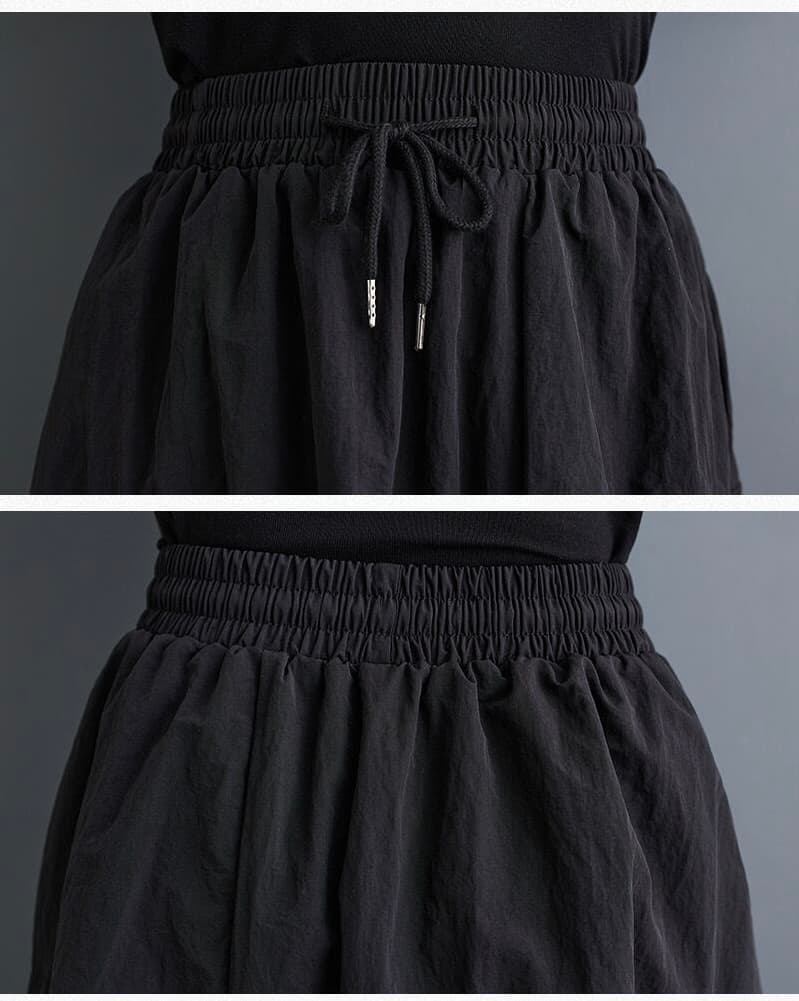 モード系ファッション【ウエストゴム・調整紐付き】レース切替ロングスカート