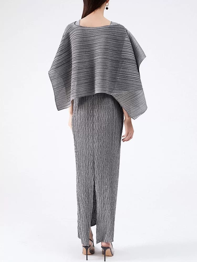 モード系ファッション全10色展開】イッセイミヤケ風 プリーツセットアップワンピース（ノースリーブ×巻きトップス）