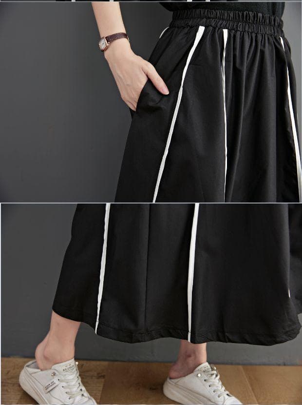 モード系ファッションモード系ストライプフレアスカート｜美シルエット×ウエストゴムで快適スタイルアップ