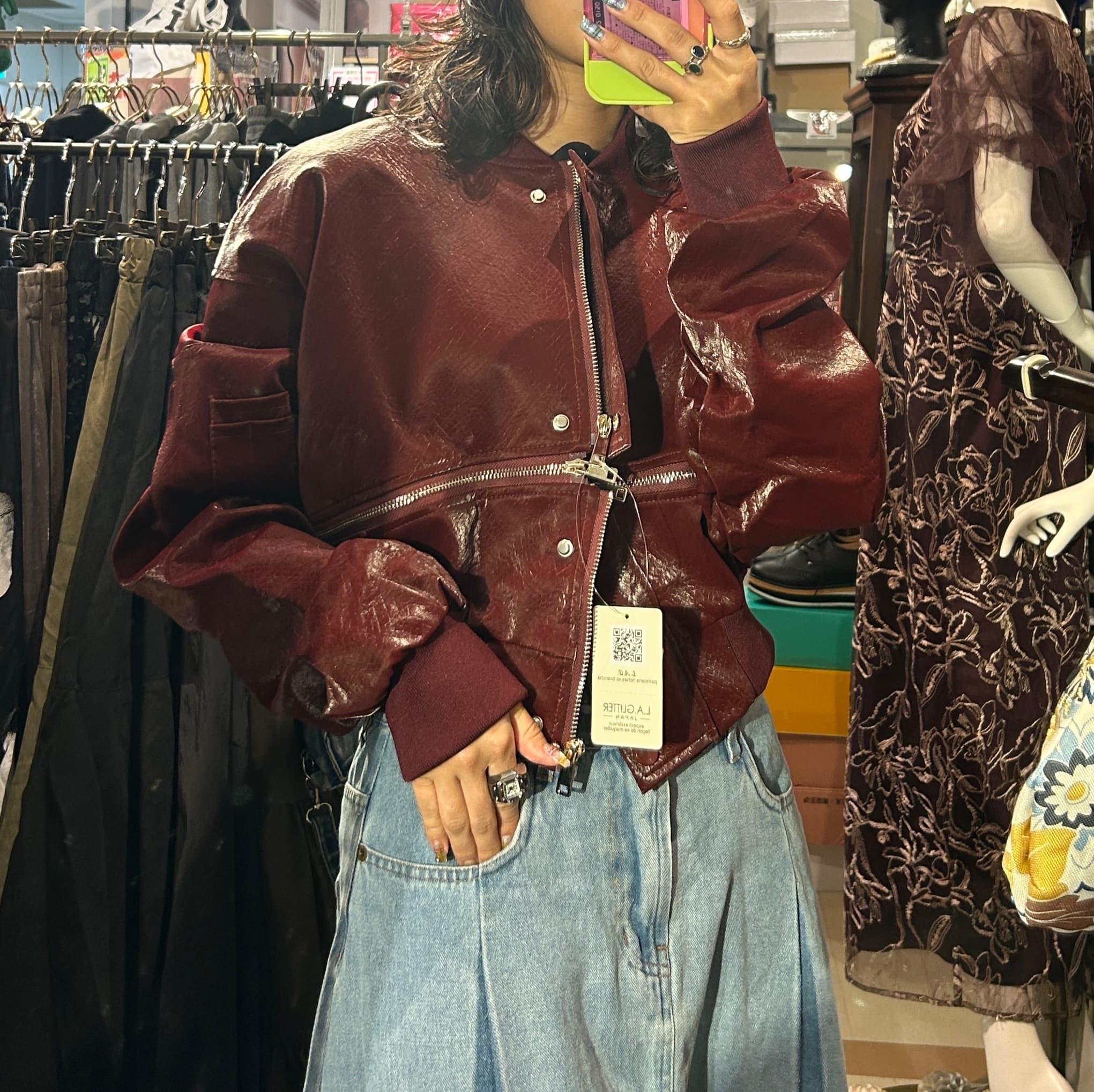 モード系ファッションフェイクレザーブルゾンジャケット