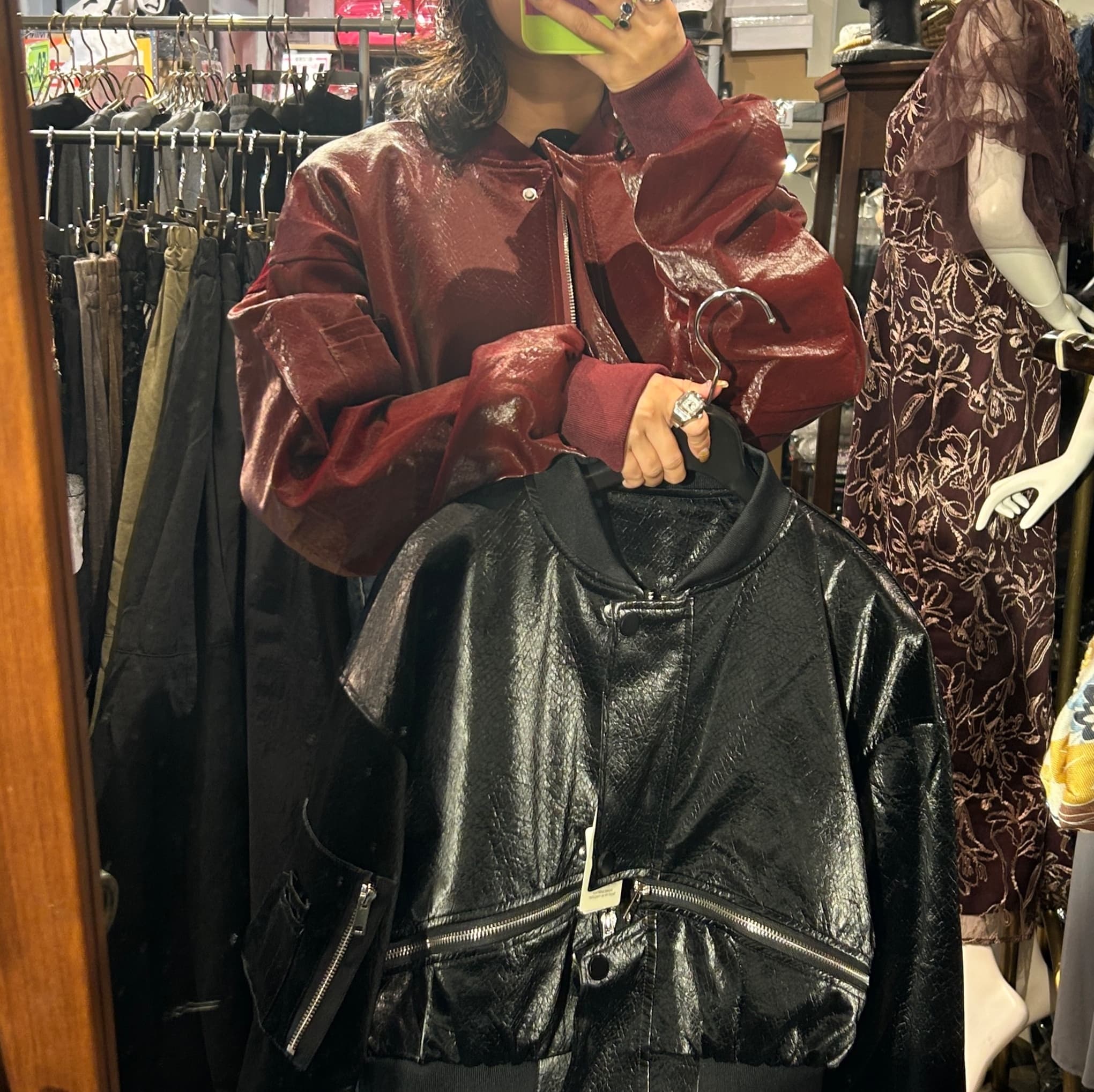 モード系ファッションフェイクレザーブルゾンジャケット