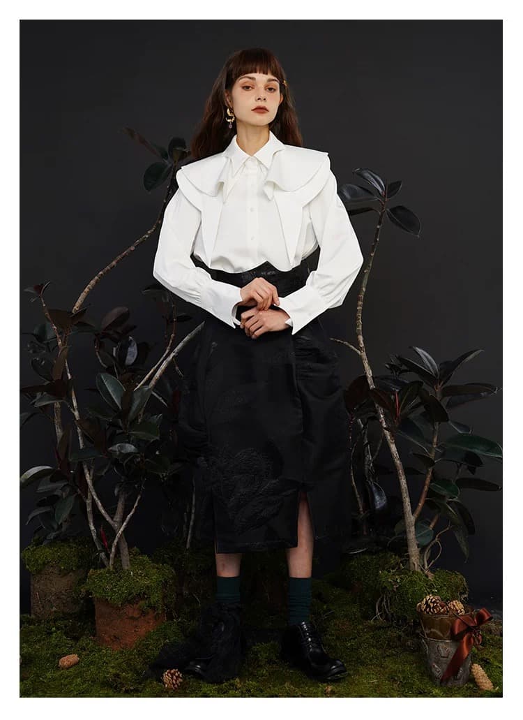 モード系ファッション大襟デザインブラウス