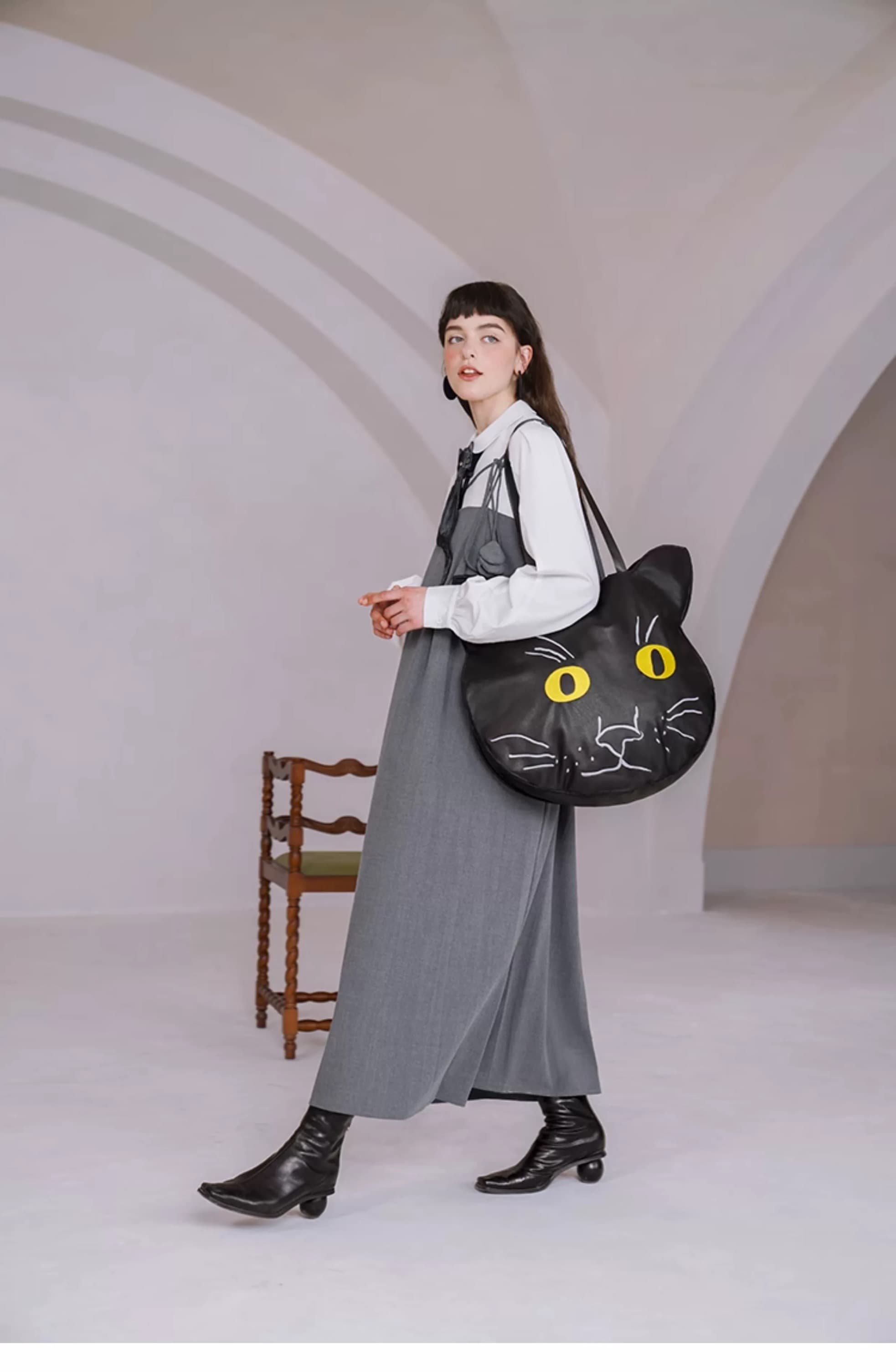 モード系ファッションブラックキャットデザインバッグ
