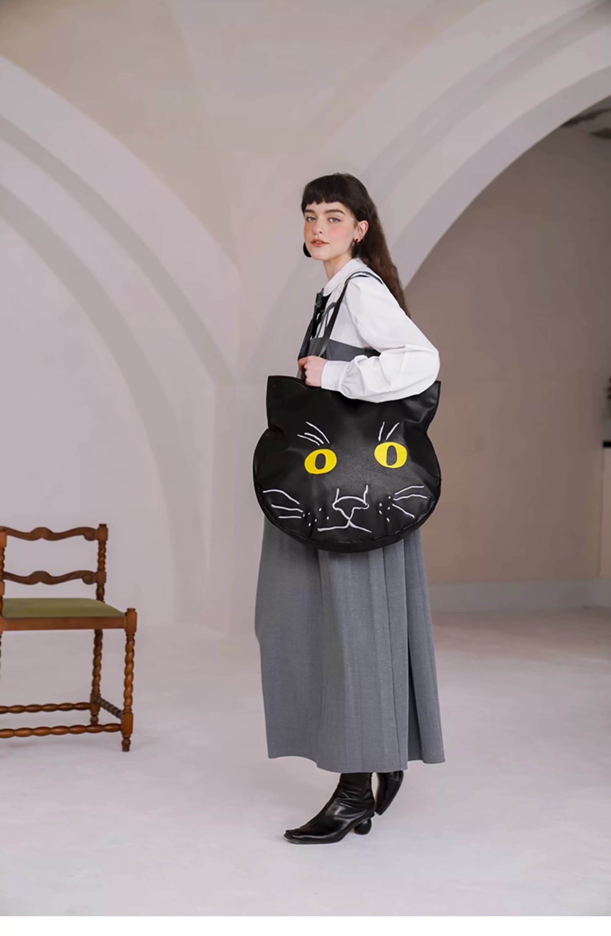 モード系ファッションブラックキャットデザインバッグ