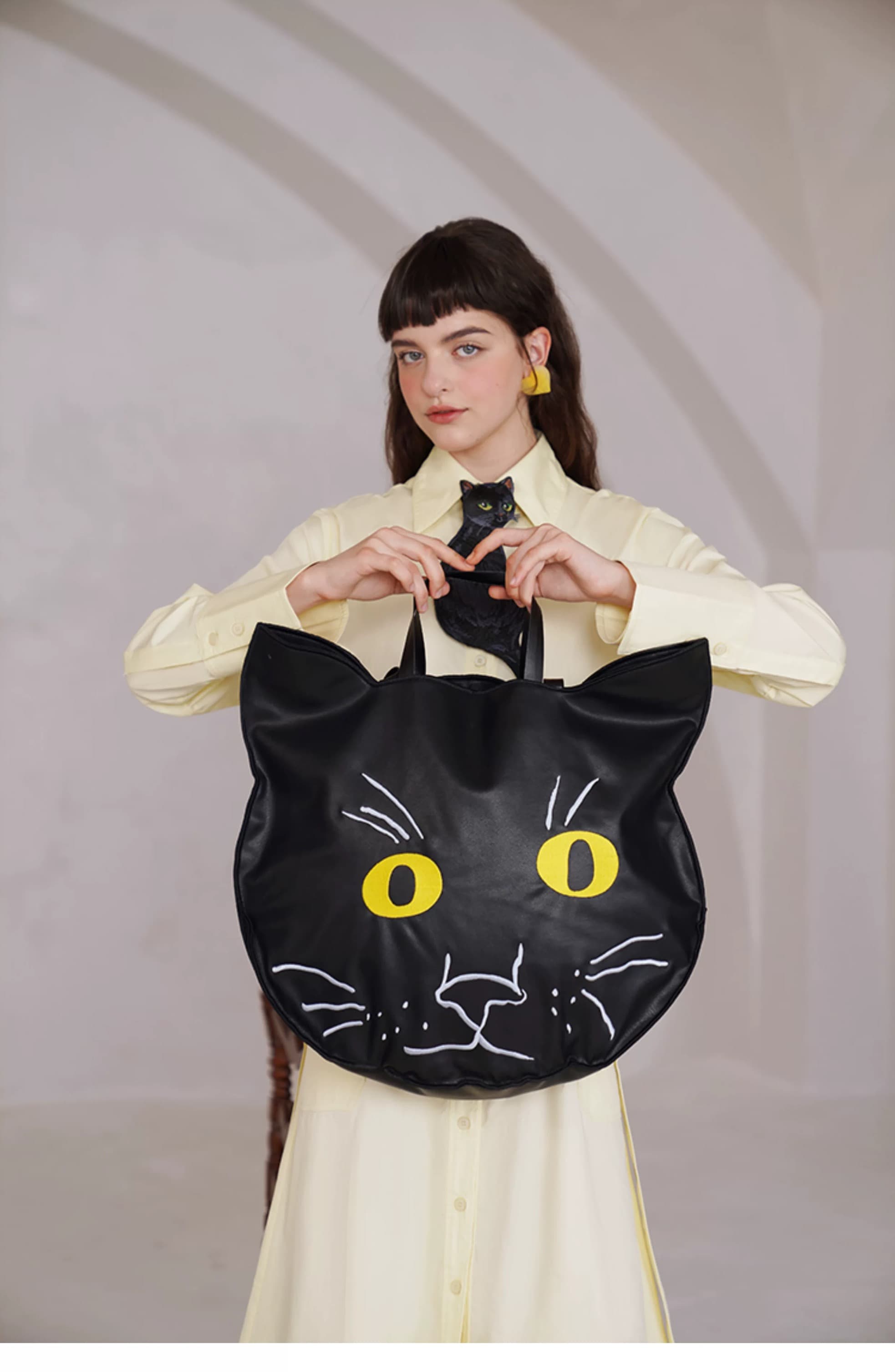モード系ファッションブラックキャットデザインバッグ