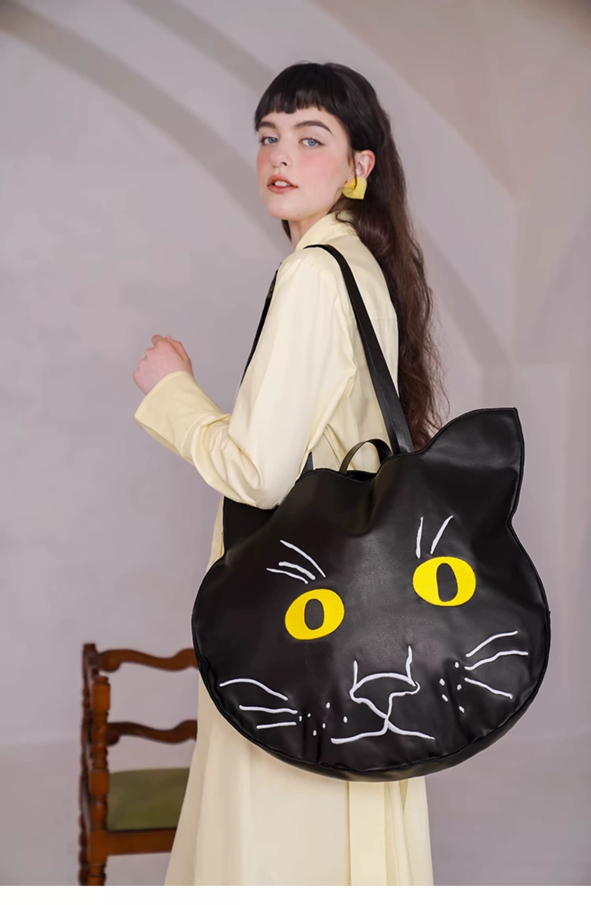 モード系ファッションブラックキャットデザインバッグ
