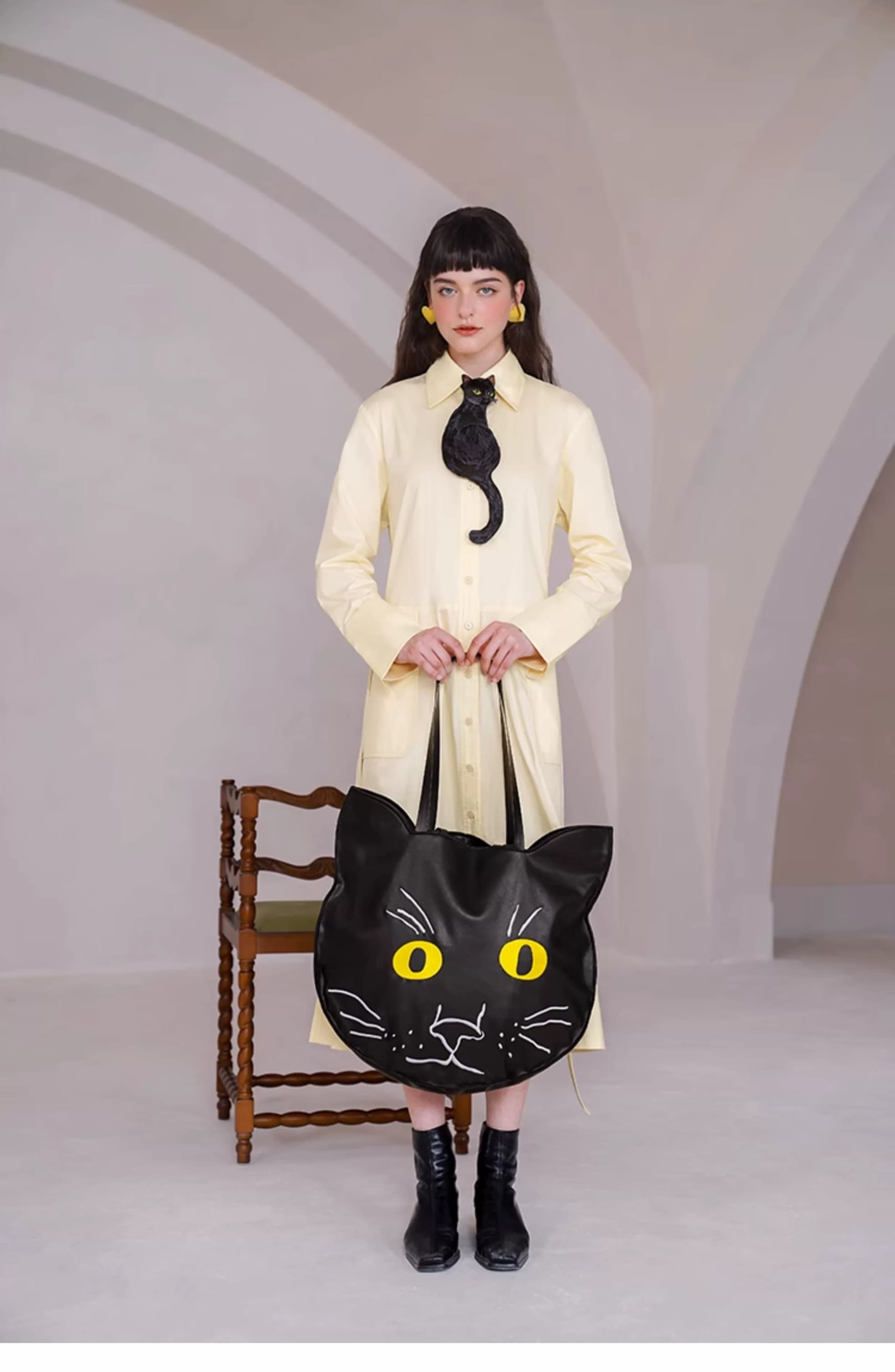 モード系ファッションブラックキャットデザインバッグ