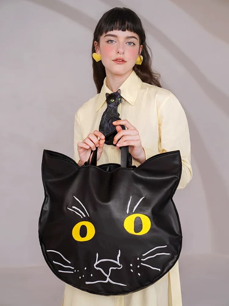 モード系ファッションブラックキャットデザインバッグ