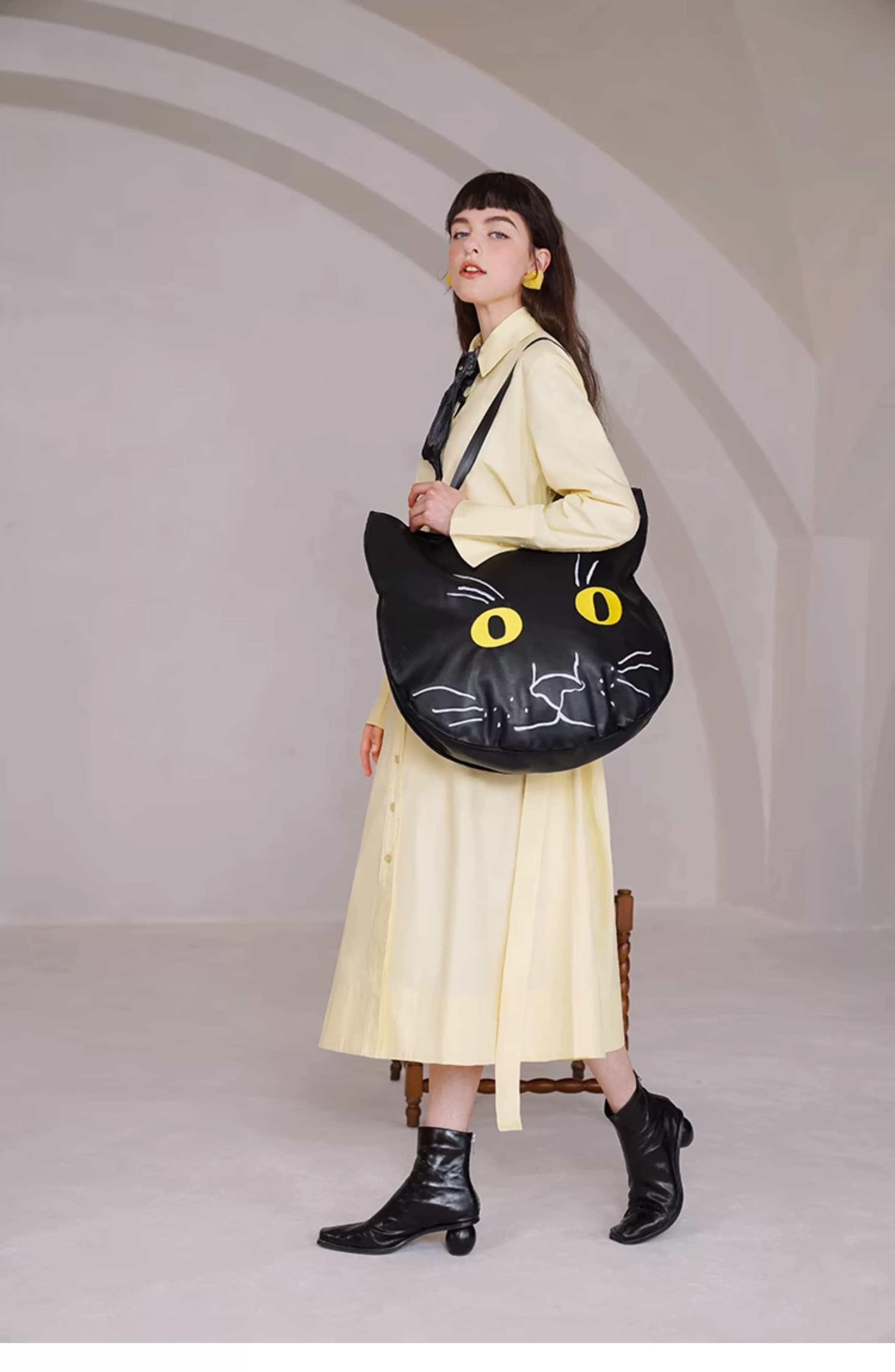 モード系ファッションブラックキャットデザインバッグ