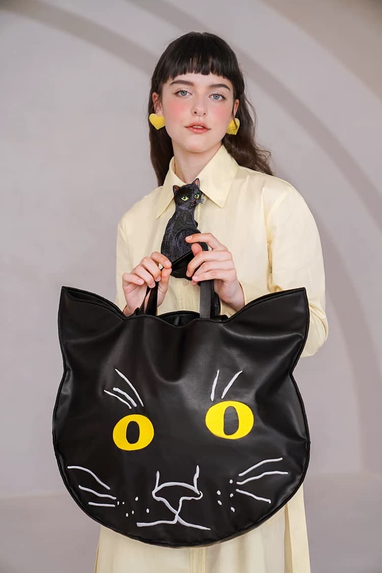 モード系ファッションブラックキャットデザインバッグ