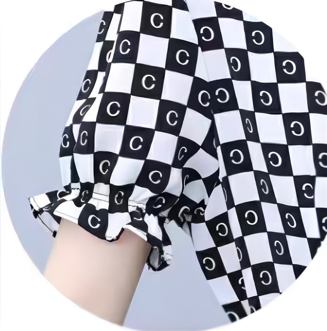 モード系ファッション チェック柄切替パフスリーブワイドモードジャンプスーツシャツ