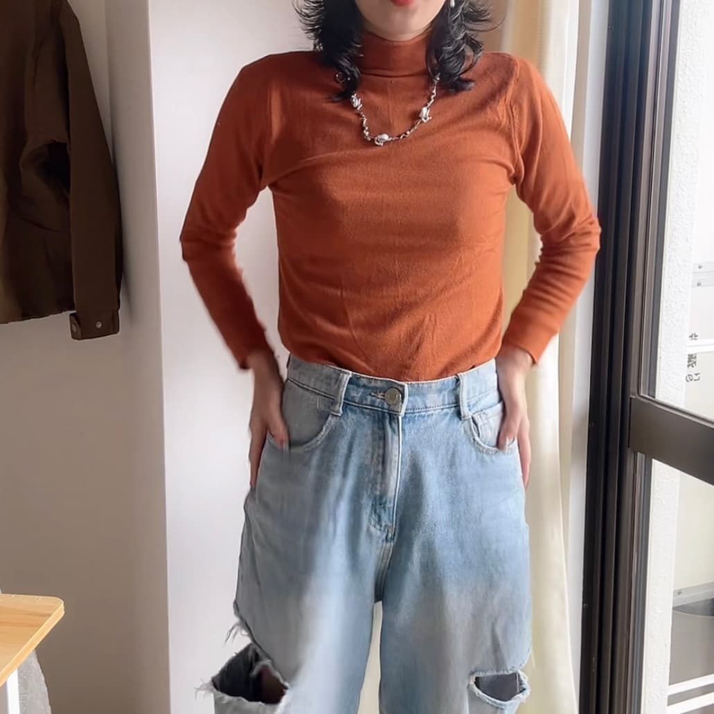 モード系ファッション ルーズフィット プチプラダメージデニムパンツ