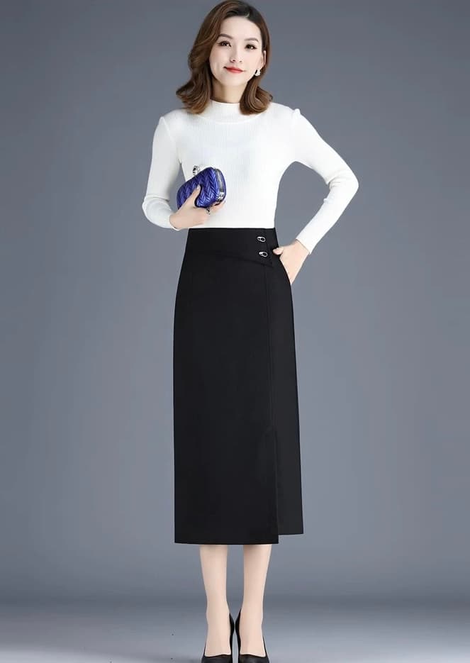 モード系ファッション エレガントなロングタイトスカート ストレッチ素材 仕事着からデート服まで幅広く活躍