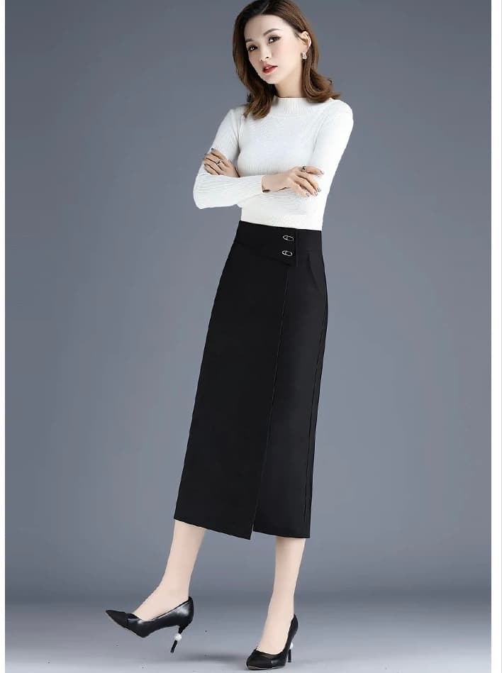 モード系ファッション エレガントなロングタイトスカート ストレッチ素材 仕事着からデート服まで幅広く活躍