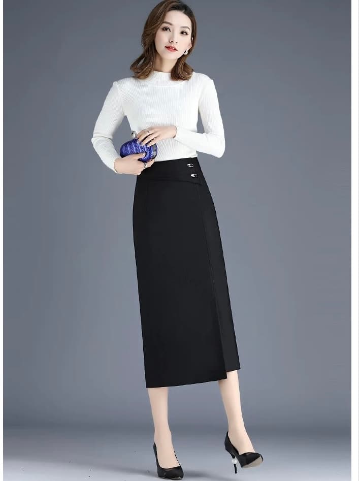 モード系ファッション エレガントなロングタイトスカート ストレッチ素材 仕事着からデート服まで幅広く活躍