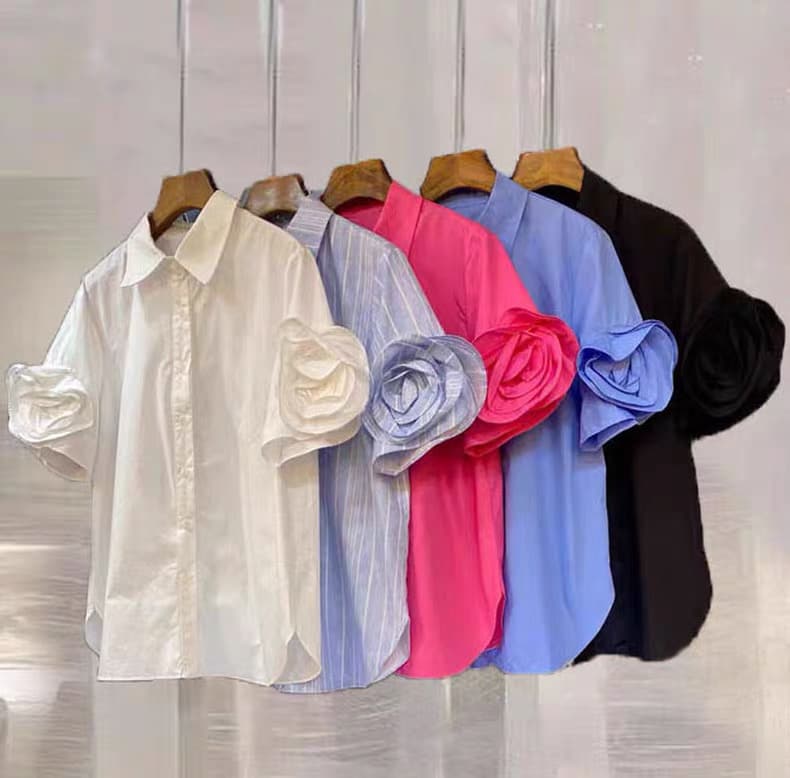 モード系ファッション フラワーモチーフシャツ