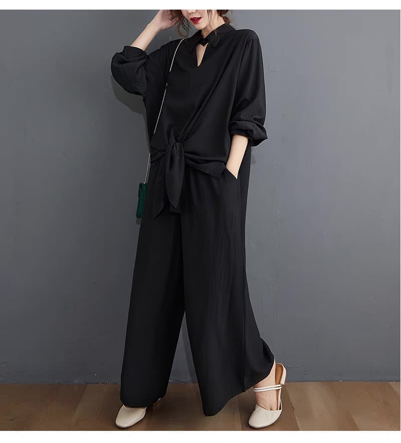 モード系ファッション ゆったりワイドパンツ×トップス 2ピースセット