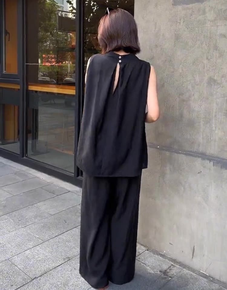 モード系ファッション 【M〜3XL対応】シンプルモード ノースリーブ×ワイドパンツ セットアップ