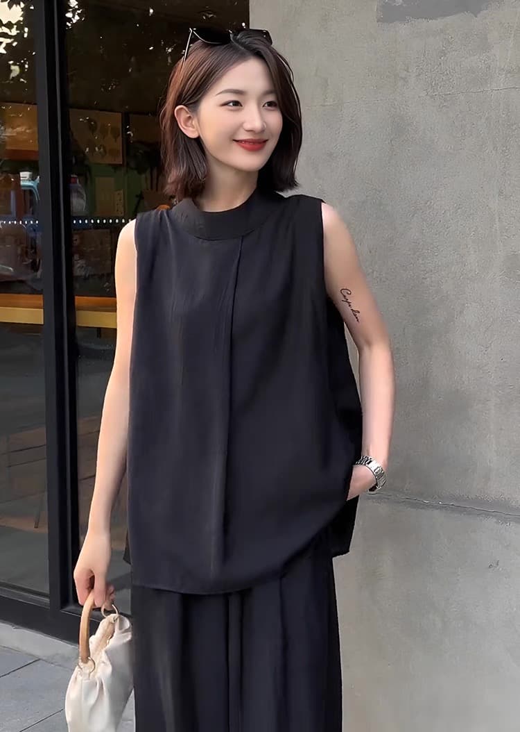 モード系ファッション 【M〜3XL対応】シンプルモード ノースリーブ×ワイドパンツ セットアップ