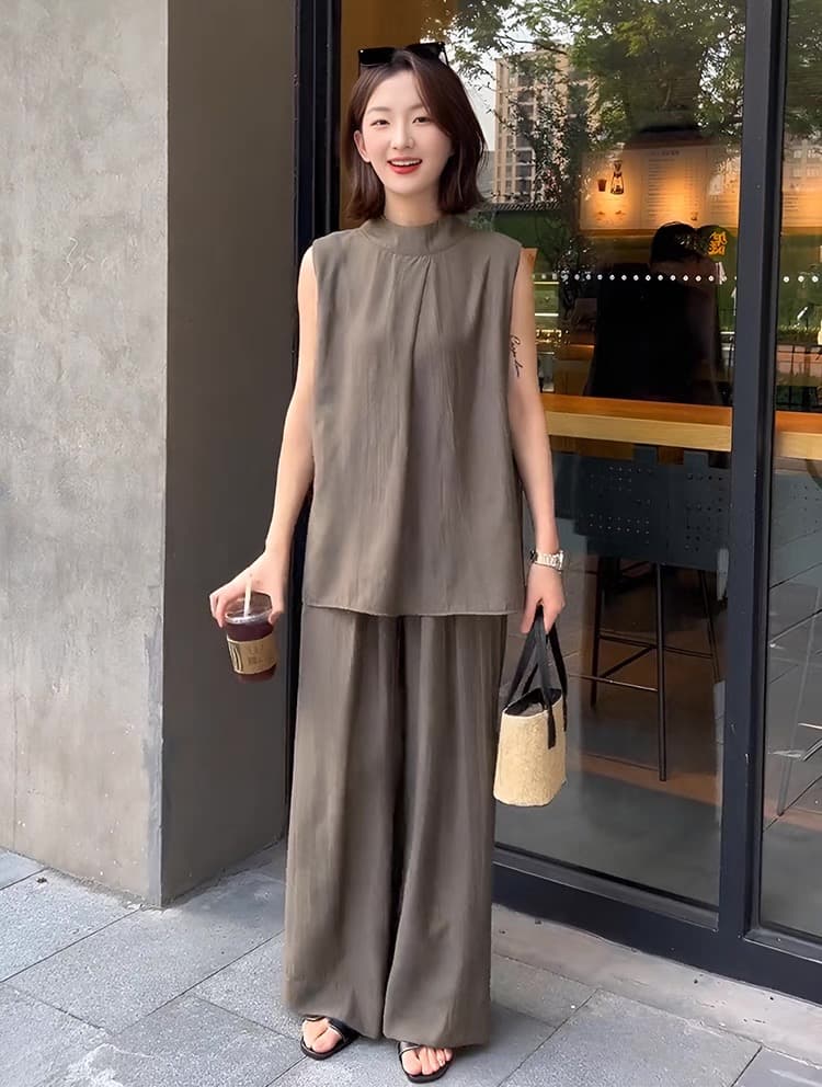 モード系ファッション 【M〜3XL対応】シンプルモード ノースリーブ×ワイドパンツ セットアップ
