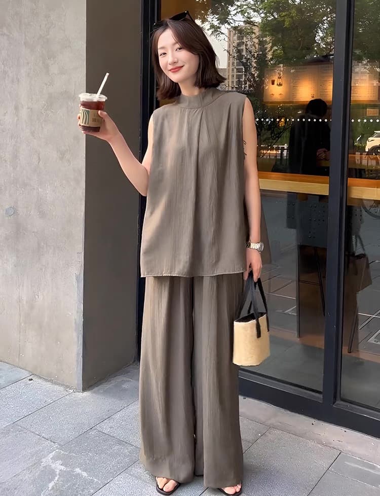モード系ファッション 【M〜3XL対応】シンプルモード ノースリーブ×ワイドパンツ セットアップ
