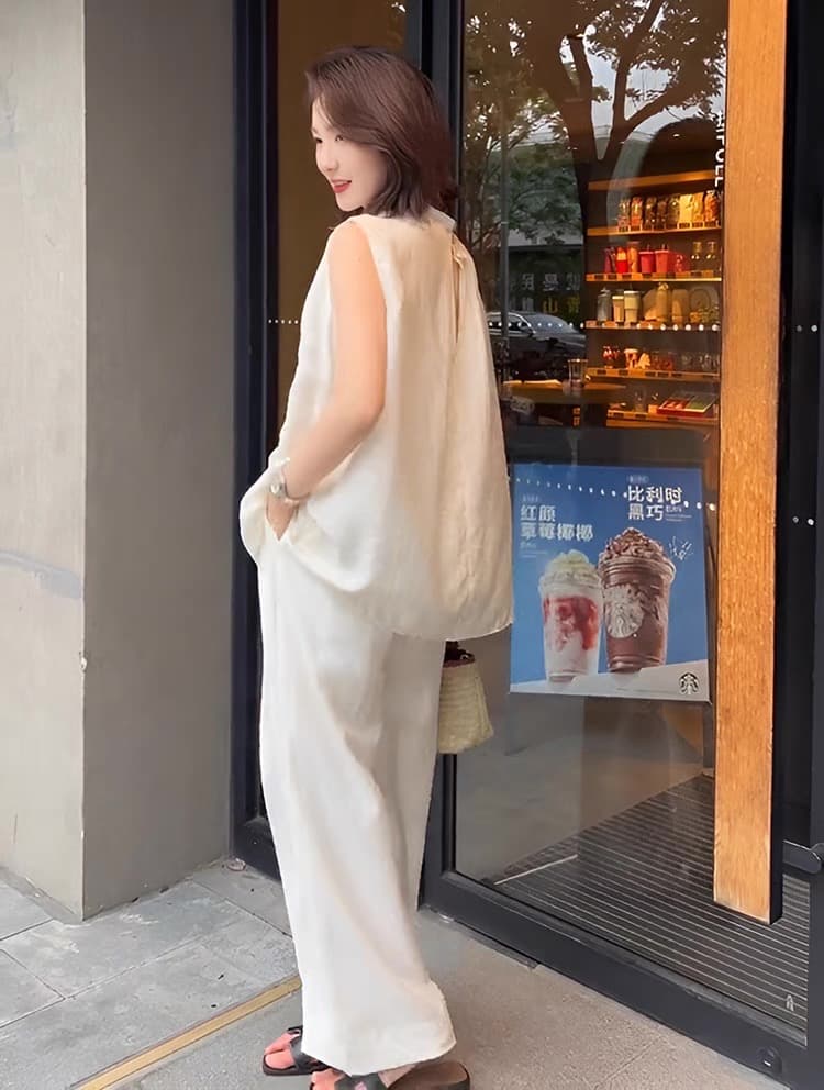 モード系ファッション 【M〜3XL対応】シンプルモード ノースリーブ×ワイドパンツ セットアップ