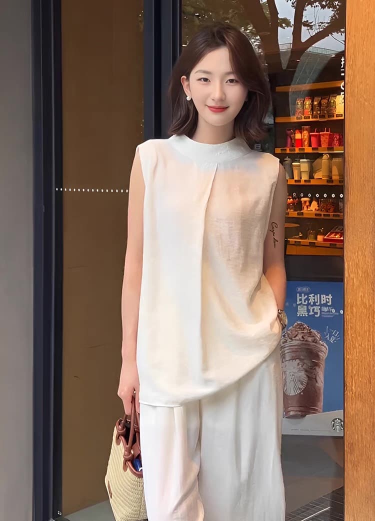 モード系ファッション 【M〜3XL対応】シンプルモード ノースリーブ×ワイドパンツ セットアップ