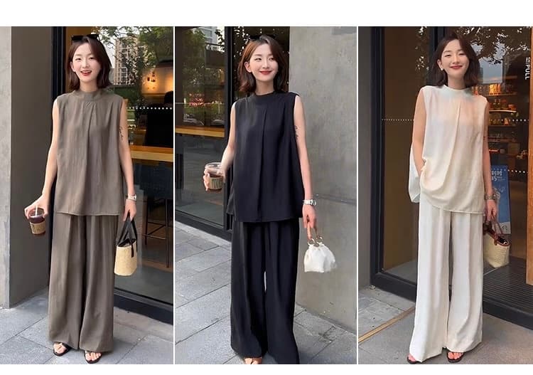 モード系ファッション 【M〜3XL対応】シンプルモード ノースリーブ×ワイドパンツ セットアップ