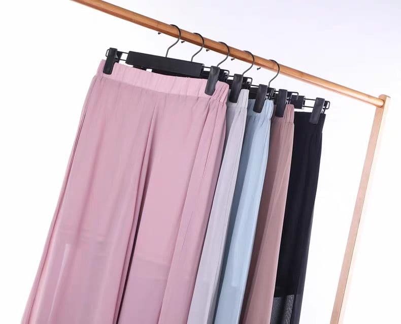 モード系ファッション 体型カバー＆美脚見せが叶う！涼やかシフォンワイドパンツスカート【ウエストゴム／春夏／軽やか素材】