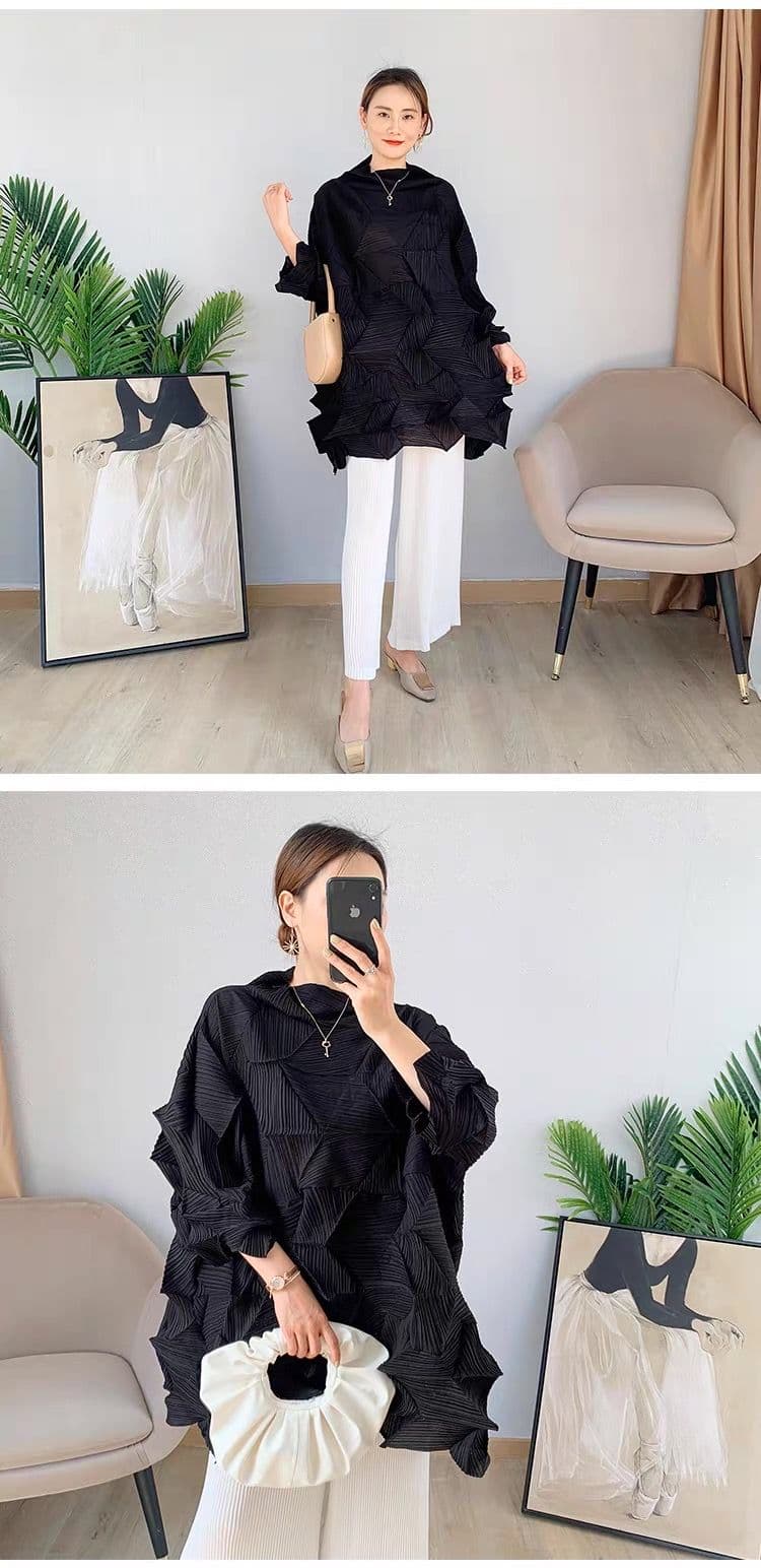 モード系ファッション立体シルエットで魅せる！モード系3Dプリーツトップス｜通気性◎・体型カバー・旬のゆったりデザイン