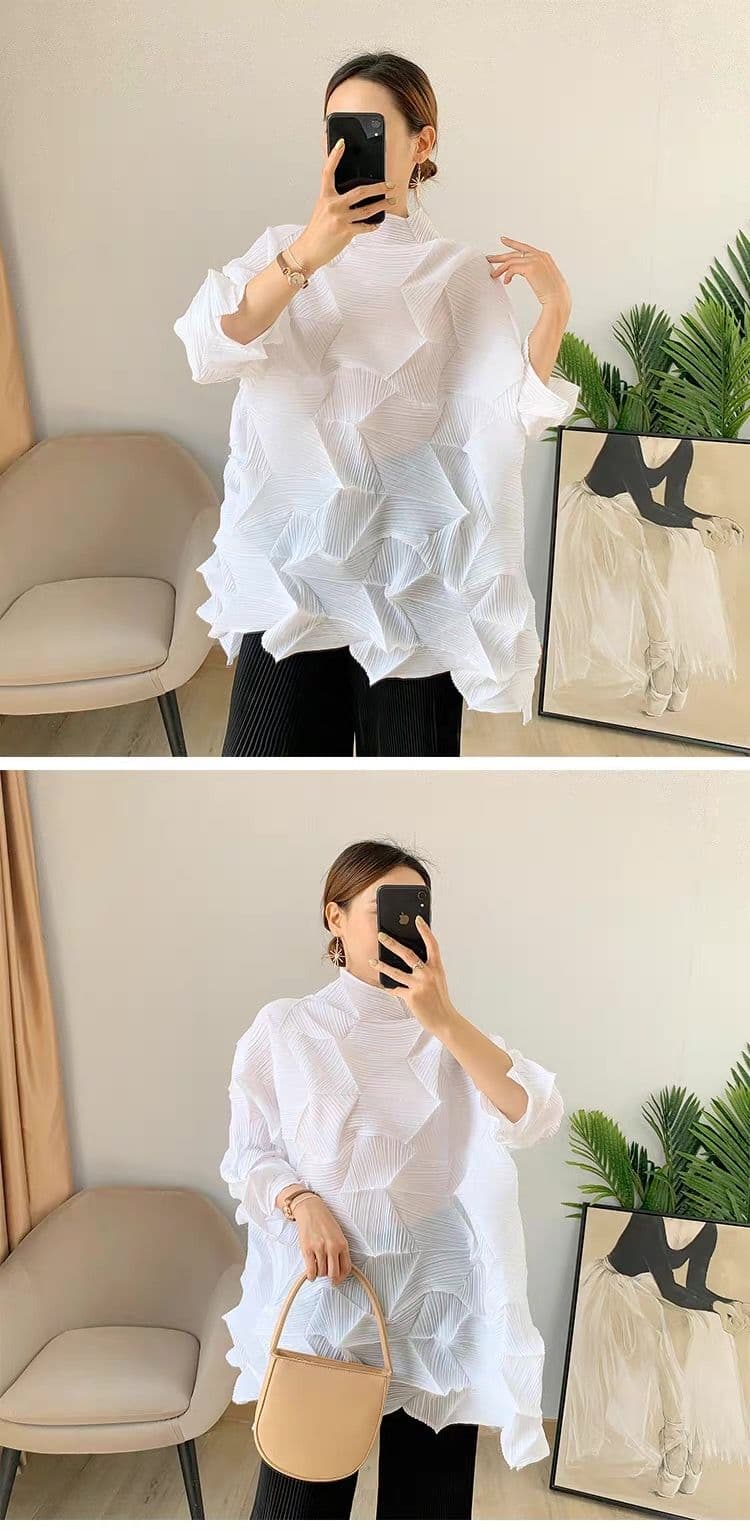 モード系ファッション立体シルエットで魅せる！モード系3Dプリーツトップス｜通気性◎・体型カバー・旬のゆったりデザイン