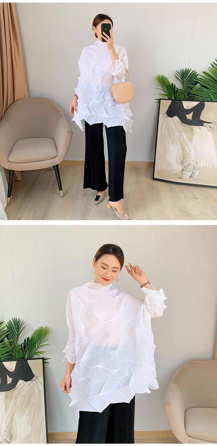 モード系ファッション立体シルエットで魅せる！モード系3Dプリーツトップス｜通気性◎・体型カバー・旬のゆったりデザイン